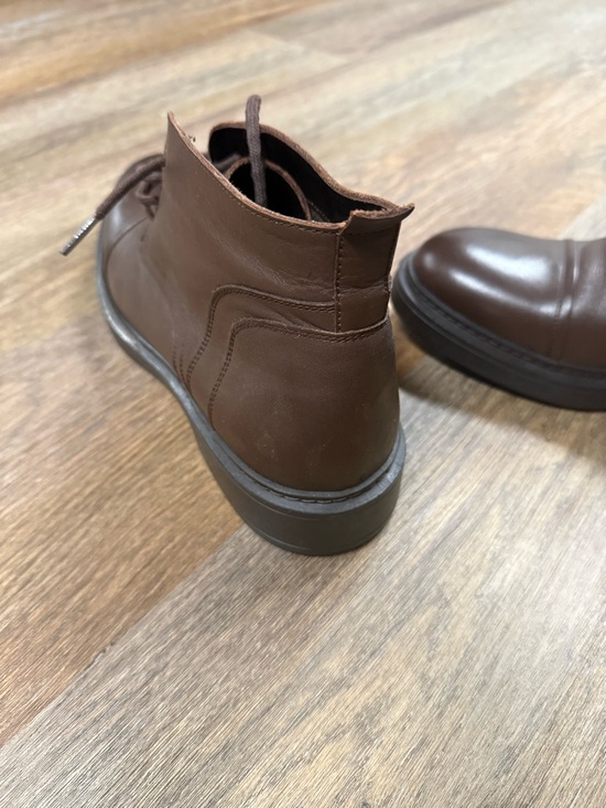 HOTIC Men\'s Brown Leather Lace-Up Ankle Boots